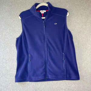 Vineyard Vines Blue Fleece Vest Pink Trim Large